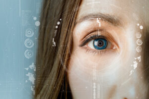 human eye and graphical interface. smart contact lens concept.